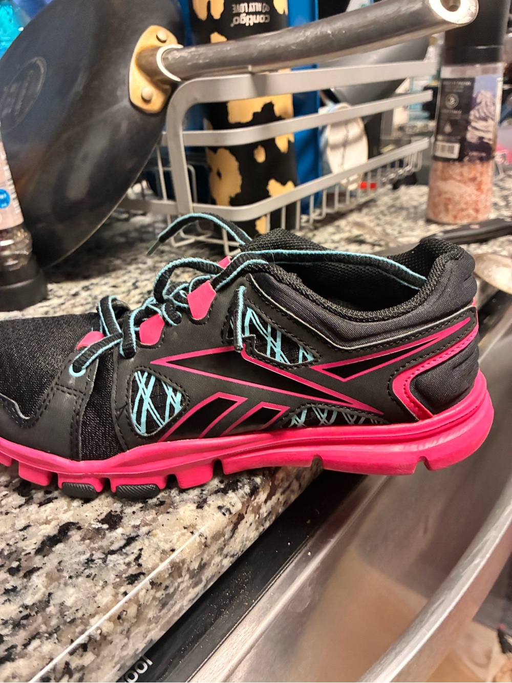 Reebok Kids Black Sneakers with Pink & Teal Details